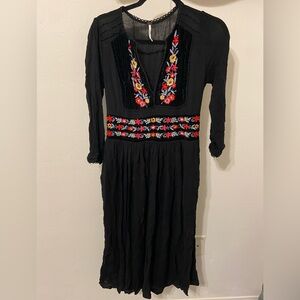 Free People embroidered black midi dress in burnt